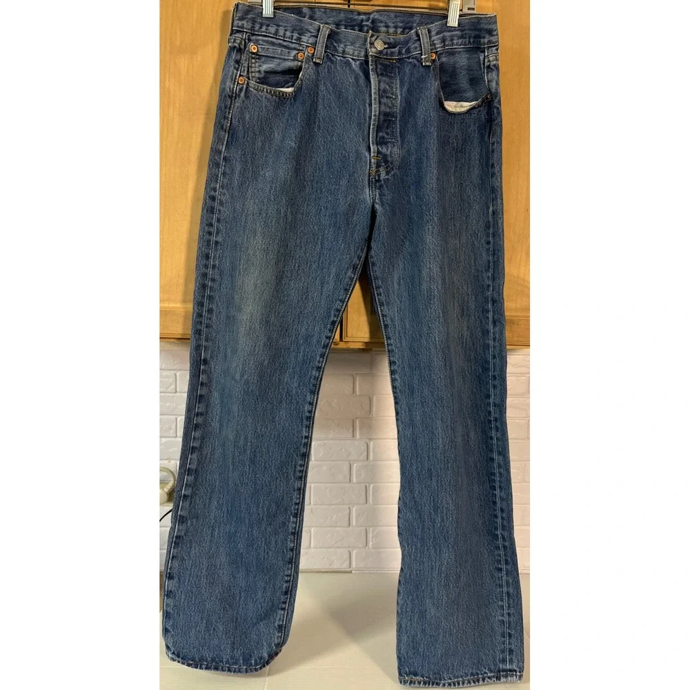 Levis 501‎ Original Fit Jeans Mens 34x32 Blue Straight Leg Button Fly